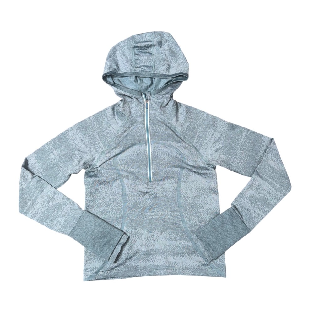 Lululemon Half Zip Hoodie Women Small Blue Grey Excellent Seamless‎ Activewear